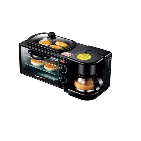 Sokany SK-145 Παρασκευαστής Πρωινού 3 σε 1 Καφετιέρα, Φούρνος και Φριτέζα Μαύρο  47873154