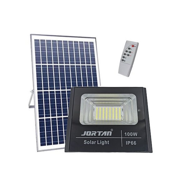 1 Jortan Στεγανός Ηλιακός Προβολέας LED 100W Ψυχρό Λευκό 6500K με Τηλεχειριστήριο IP66 Κωδικός: 44037990 BJ100W