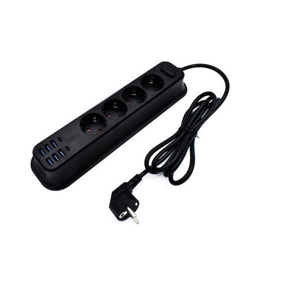 Moxom MX-ST05 Πολύπριζο 4 Θέσεων με 6 USB και Καλώδιο 2m Μαύρο 25703432