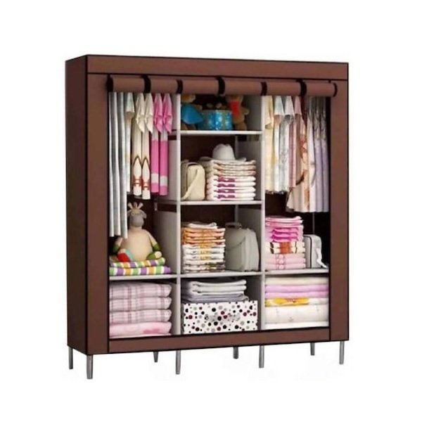 Υφασμάτινη Ντουλάπα με Ράφια σε Καφέ Χρώμα 130x45x175cm ABL0013 38207893