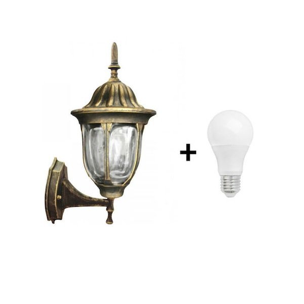 Polux Επιτοίχιο Φαναράκι Εξωτερικού Χώρου E27 σε Χρυσό Χρώμα LEDSA0154 43065097