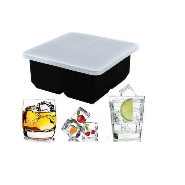 Παγοθήκη Κύβος από Σιλικόνη 4 Θέσεων με Καπάκι Μαύρη 34031260