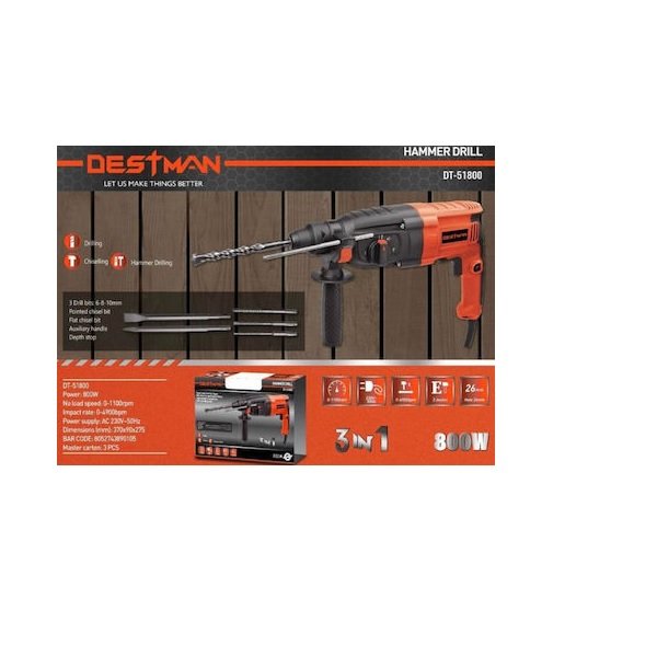 Κρουστικό Σκαπτικό Ρεύματος 800W με SDS Plus DT-51800 40958569