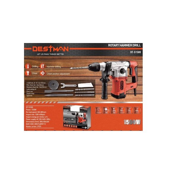 Κρουστικό Σκαπτικό Ρεύματος 1500W με SDS Plus DT-51500 40967261