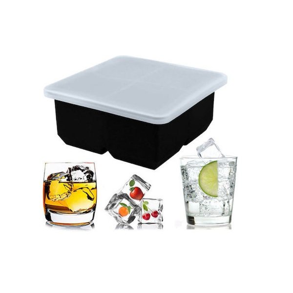 Παγοθήκη Κύβος από Σιλικόνη 4 Θέσεων με Καπάκι Μαύρη 34031260