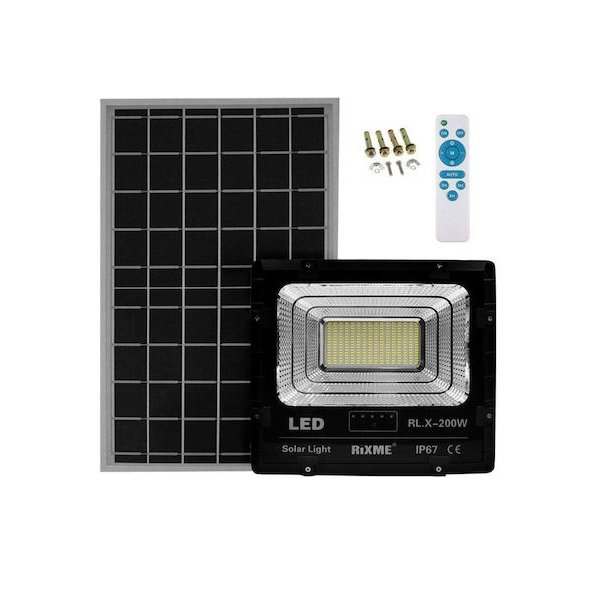 2 Rixme Στεγανός Ηλιακός Προβολέας LED 200W Ψυχρό Λευκό με Τηλεχειριστήριο IP66-RL-X-200W 48940070