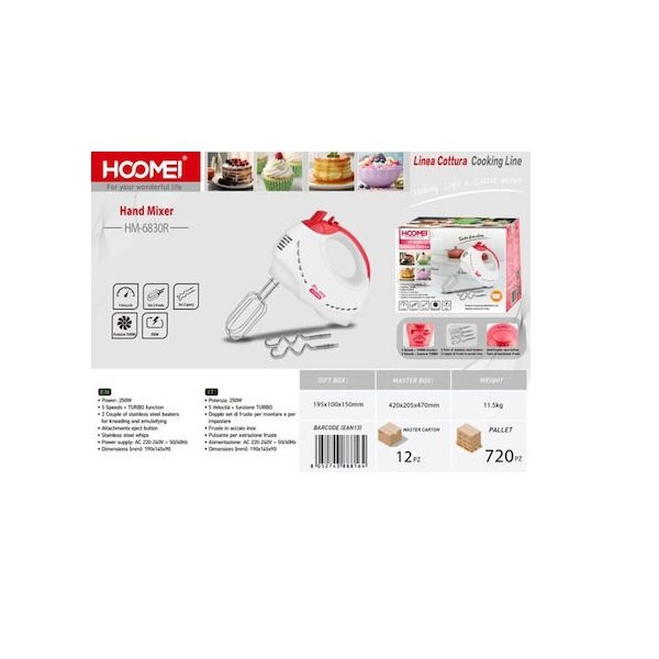 Hoomei HM-6830R Μίξερ Χειρός 250W Λευκό 56286359