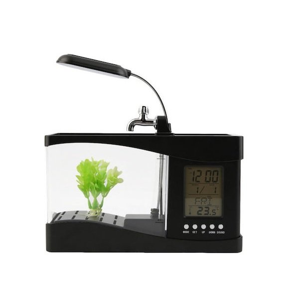 7 Μίνι ενυδρείο Μολυβοθήκη με Ρολόι Ενυδρείο Ψαριών Χωρητικότητας 1.3lt με Φωτισμό και Κυκλοφορητή 24x10x14.5εκ. Μαύρο 31957 15557548