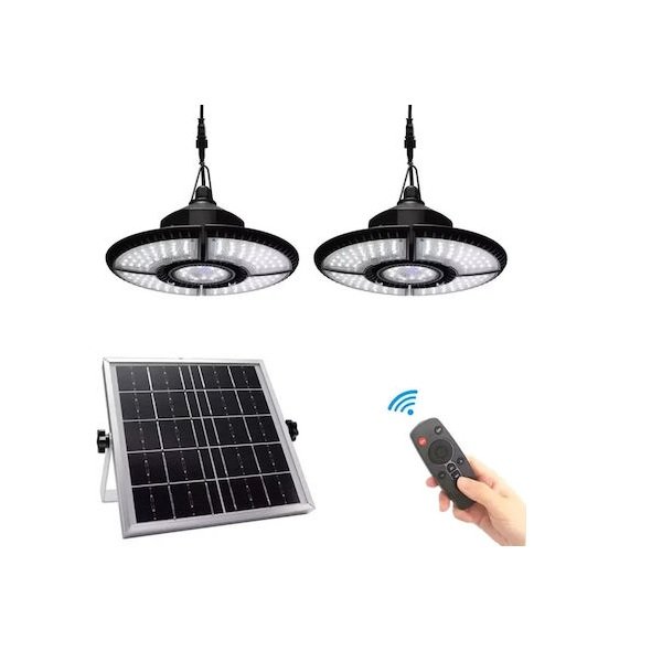 1 Σετ 2 Κρεμαστά Ηλιακά Φωτιστικά Ψυχρό Λευκό 6500K με Φωτοκύτταρο και Τηλεχειριστήριο IP65 272LED 43307402