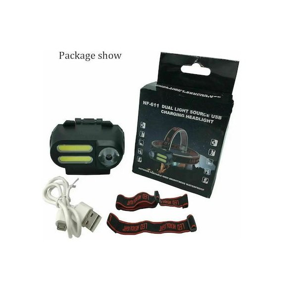 Επαναφορτιζόμενος Φακός Κεφαλής LED Αδιάβροχος Διπλής Λειτουργίας BL-611-6184 34712861