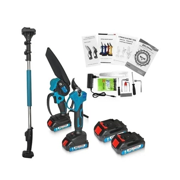 Σετ 3 σε 1 αλυσοπρίονο – ψαλίδι επαναφορτιζόμενο με τηλεσκοπικό κοντάρι 2.2m και 2 μπαταρίες 21V