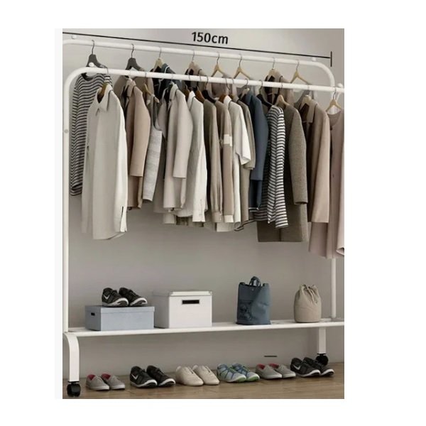 Factory Τροχήλατη Κρεμάστρα Δαπέδου από Μέταλλο Λευκή 110x57x150cm TW-610 48903667