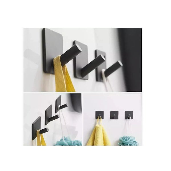 Άγκιστρο Μπάνιου σετ 4 τεμάχια – Μαύρο OT10 Διπλό με Αυτοκόλλητο 000-230-12259 48097004