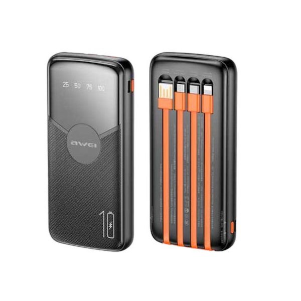 Awei P67K 4in1 Power Bank 10000mAh με Θύρα USB-A και Θύρα USB-C Μαύρο 55583759
