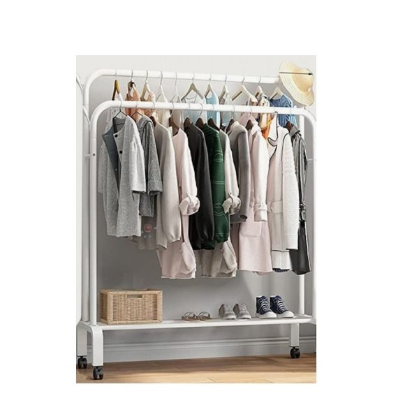 Τροχήλατη Κρεμάστρα Δαπέδου από Μέταλλο Λευκή 150x110cm YP-606 51552124