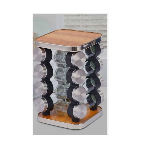 Θήκες Μπαχαρικών Γυάλινες σε Περιστρεφόμενη Βάση Καφέ 16τμχ 52532649 54135421