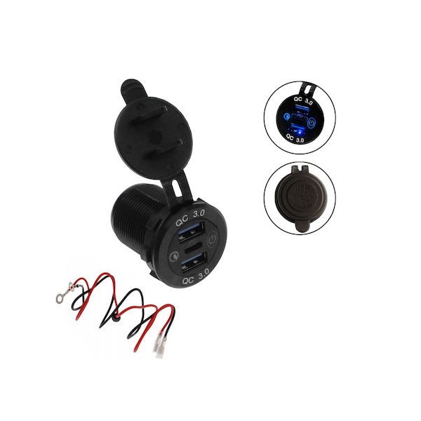 20 Αδιάβροχος Φορτιστής Μοτοσυκλέτας 3A με Θύρες: 2xUSB & 1xType-C ee8408 51244043