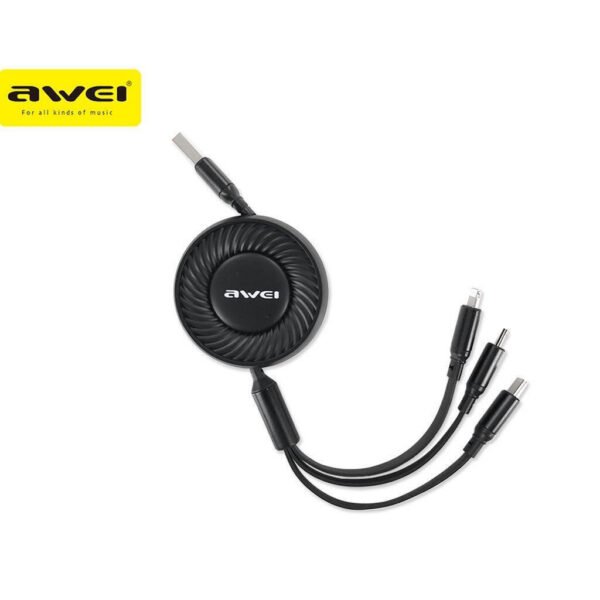 Awei CL-136 Flat / Retractable USB to Lightning / Type-C / micro USB Cable Μαύρο 1m
