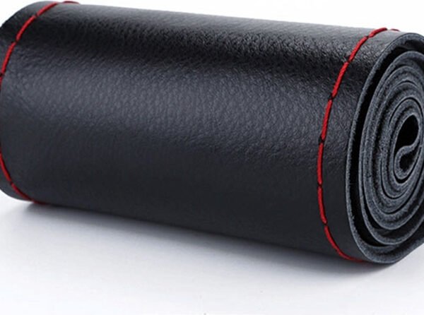 Κάλυμμα Τιμονιού Αυτοκινήτου Ραφτό με Διάμετρο 37-38εκ. από Δερματίνη Μαύρο με Κόκκινη Ραφή