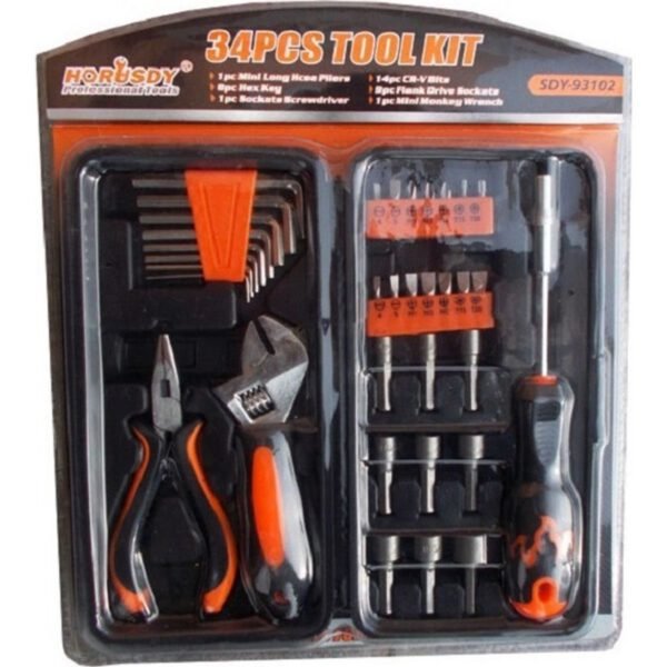 Horusdy 34Pcs Με Κατσαβίδι Σετ Κλειδιού Εξάγωνο Κλειδί Ρυθμιζόμενη Κεφαλή Παξιμάδι Κλειδί Μακρύ Μύτη Πένσα για Επισκευή SDY-93102