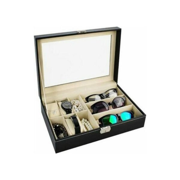 Cb cases Θήκη από Δερματίνη με διάφανο καπάκι για 6 ρολόγια σε Μαύρο χρώμα 00008497