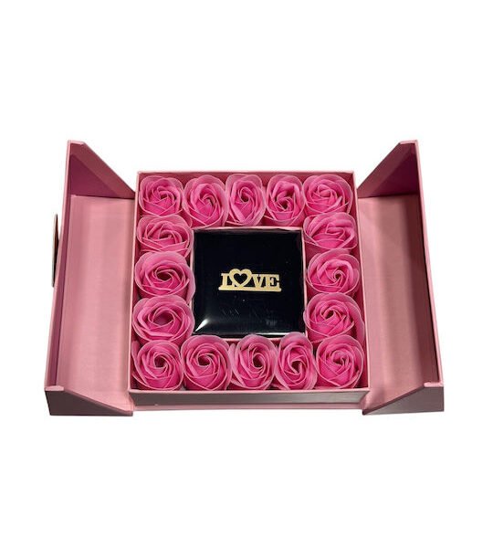 Τεχνητά Ροζ Τριαντάφυλλα Κουτί Δαχτυλίδι Αγ Βαλεντίνου 84701 Ροζ
