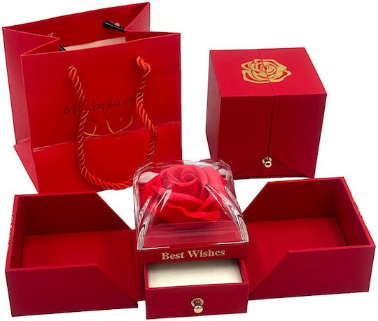 LLD Κουτί με Τριαντάφυλλο Κόκκινο σε Θήκη Κοσμήματος Αγ Βαλεντίνου 82307-2 Κόκκινο