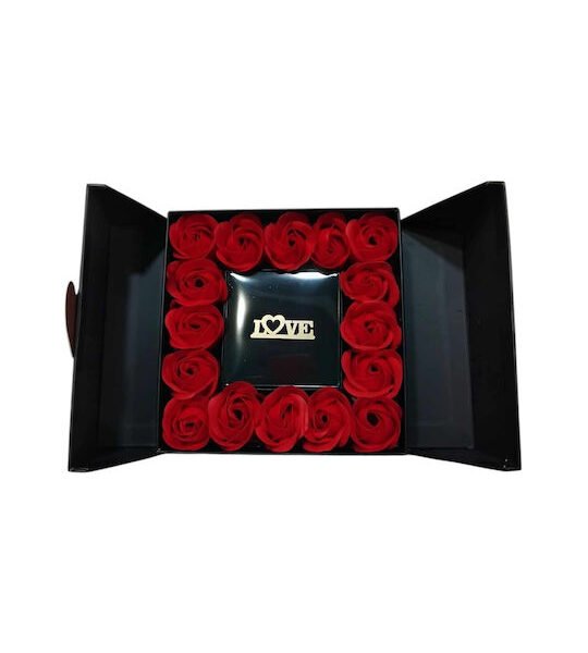 Τεχνητά Κόκκινα Τριαντάφυλλα με Κουτί για Δαχτυλίδι Αγ Βαλεντίνου 84701 Μαύρο