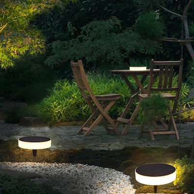 MNV Στρογγυλό Επιδαπέδιο/Επιτοίχιο Ηλιακό Φωτιστικό Λευκού Φωτισμού IP65 OEM DPD-0544 – Μαύρο