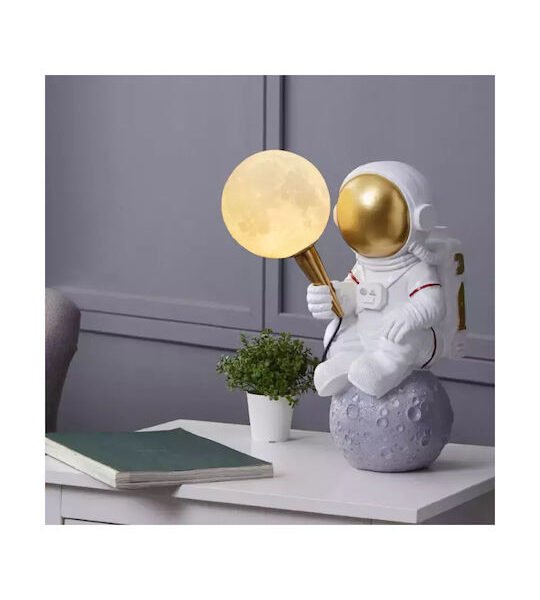 Επιτραπέζιο Διακοσμητικό Φωτιστικό LED Καθιστός Αστροναύτης με Φεγγάρι OEM – Λευκό