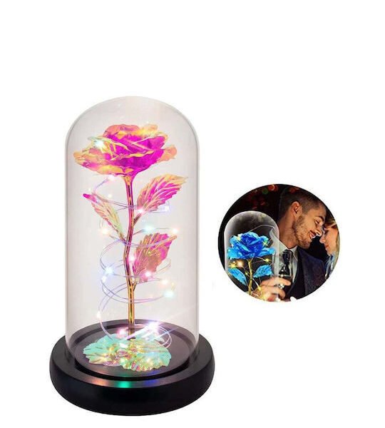 Μπουκέτο από Τεχνητά Φυτά Τριαντάφυλλο GET-ROSY-2211-PINK-OEM Σε Γυάλα με LED