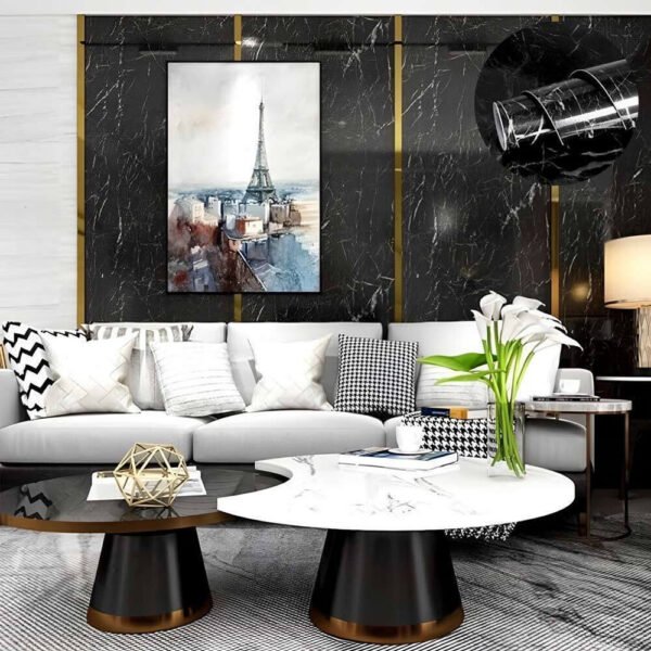 Μοντέρνο Αφρώδες Αυτοκόλλητο Τοίχου 120x300cm με Γυαλιστερή Υφή για Ηχομόνωση και Θερμομόνωση Μαύρο LK-04