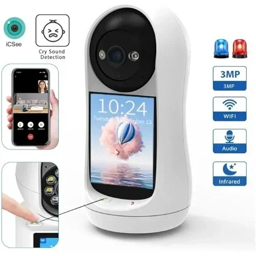 Έξυπνη Κάμερα WiFi 1080P HD με οθόνη 2,8″ με αμφίδρομη βιντεοκλήση, ανίχνευση κίνησης & έγχρωμη νυχτερινή όραση