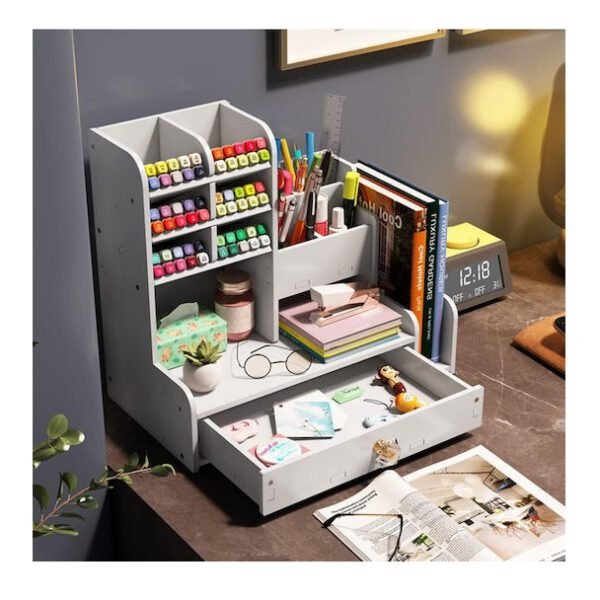 xlarge_20230901120617_plastiko_syrtaraki_grafeiou_theseon_28x15x25cm_mple_103967 Ξύλινο Ράφι Οργάνωσης Γραφείου - Μολυβοθήκη Πολλαπλών Χρήσεων 25x28x15 cm σε Λευκό-103967