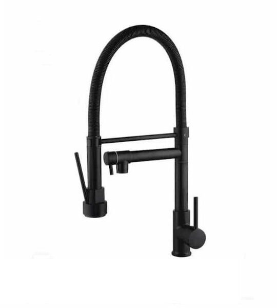 Διπλή Μπαταρία Πάγκου Νεροχύτη με Σπιράλ Μαύρη HomeTheory