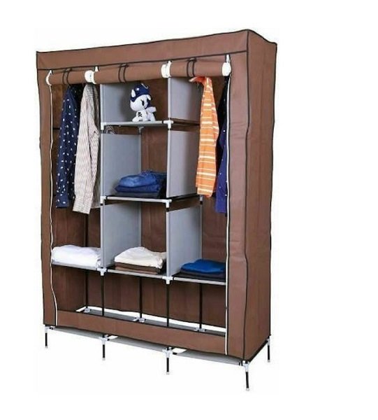 1014 Υφασμάτινη Ντουλάπα με Φερμουάρ και Ράφια σε Καφέ Χρώμα 130x45x175cm 42014NTL00CL