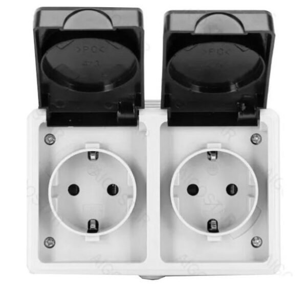 00 Διπλή Πρίζα Ρεύματος Σούκο με καπάκι Εξωτερικού χώρου 8x12x6cm Aigostar 19529 - Aigostar