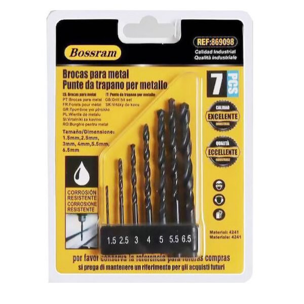 Bossram 869098 Σετ 7 Τρυπάνια με Κυλινδρικό Στέλεχος για Μέταλλο BOS-869098