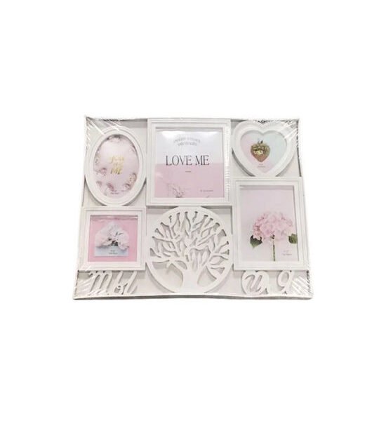 Κορνίζα Τοίχου Ξύλινη 5 Θέσεων με Λευκό Πλαίσιο SDS-18165