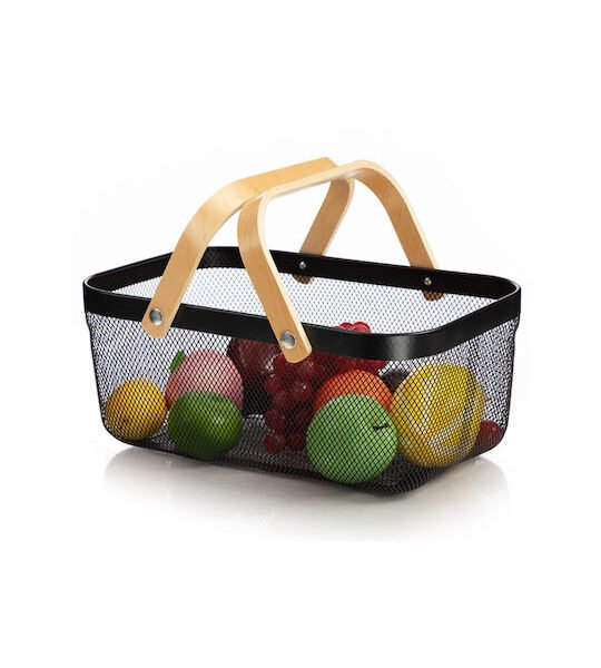 Διακοσμητικό Μεταλλικό Καλάθι Αποθήκευσης 36.5x24x18cm με Ξύλινες Λαβές SDS-21746 Μαύρο