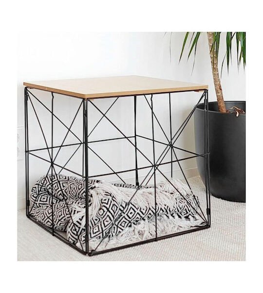 Βοηθητικό Αναδιπλούμενο Μεταλλικό Τραπεζάκι Σαλονιού 35x35x35cm SDS-8053 Μαύρο - Μπεζ - OEM