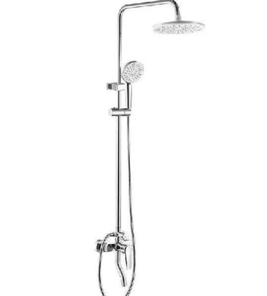 Στήλη Ντουζιέρας 3 Εξόδων Αναμεικτική με Μπαταρία Ασημί 130cm HomeTheory-144788