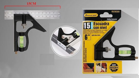 Bossram Γωνιόμετρο Μαραγκών Μήκους 15εκ. με Αλφάδι 683395