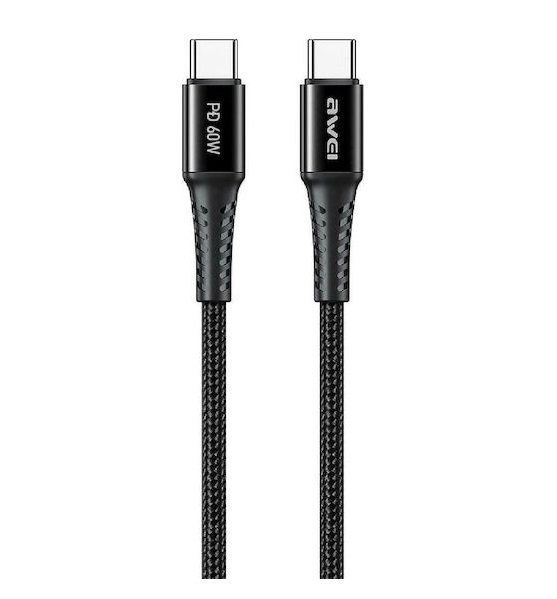 AWEI Καλώδιο USB Type-C CL-111T, PD 60W, 3A, 1m, Μαύρο | AW-CL-111T