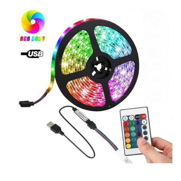 Andowl Αδιάβροχη Ταινία LED Q-DT50 USB 5V RGB Φως 5m Τύπου SMD5050 με Τροφοδοτικό & Τηλεχειριστήριο Q-DT50