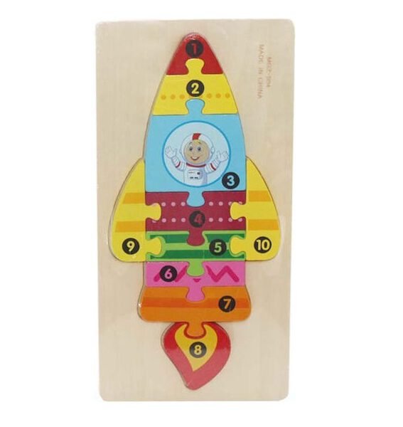 Ξύλινο Παιδικό Puzzle Σφηνώματα Πύραυλος 10pcs για 3+ Ετών SDS-18389-1 Spring