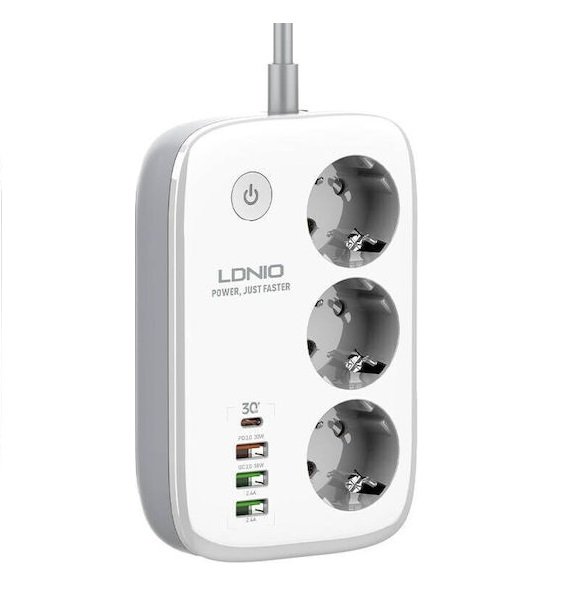Ldnio Smart Πολύπριζο 3 Θέσεων με Διακόπτη και 4 USB Λευκό SEW3452