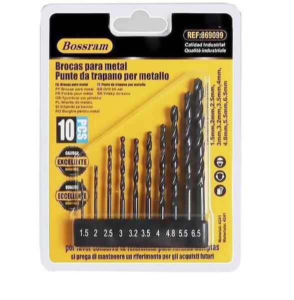 Bossram 869099 Σετ 10 Τρυπάνια με Κυλινδρικό Στέλεχος για Μέταλλο BOS-869099