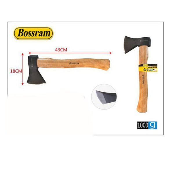 Τσεκούρι 1000g 18x43cm με ξύλινη λαβή Bossram 626445 - Bossram