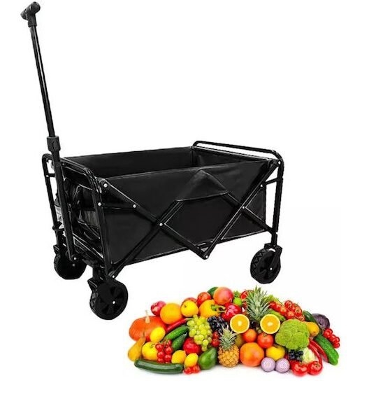 Μεταλλικό Πολυλειτουργικό Αναδιπλούμενο Καρότσι - Τρόλεϊ Camping με Επεκτεινόμενη Λαβή και Αποσμώμενη Υφασμάτινη Τσάντα SDS-24704 Μαύρο